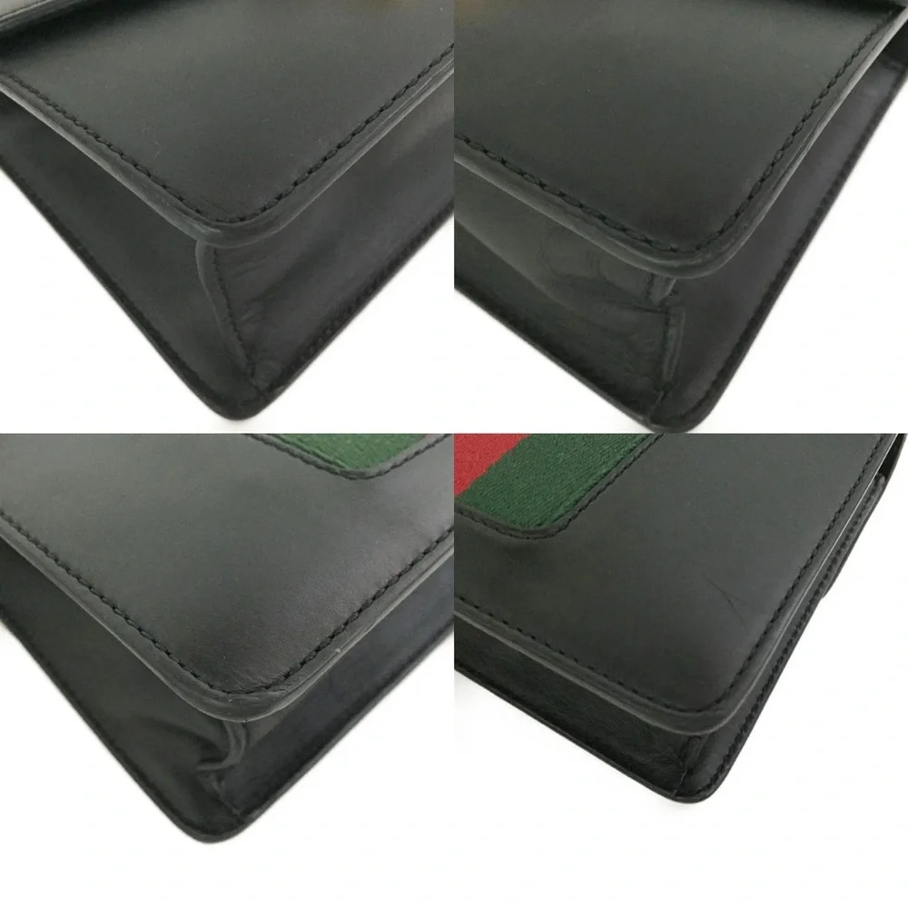 šAuthentic GUCCI Sylvie Mini Sherry Line Leather Chain Shoulder Bag Black - Picture 6 of 11